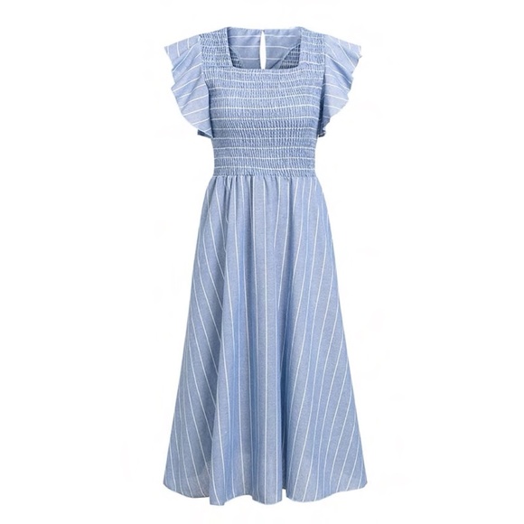 Denim Blue flutter sleeve Sun Dress - Picture 7 of 14